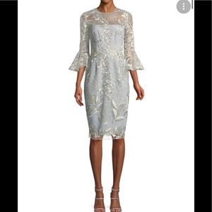 Sold David Meister Embroidered Trumpet-Sleeve Cocktail Dress size 10